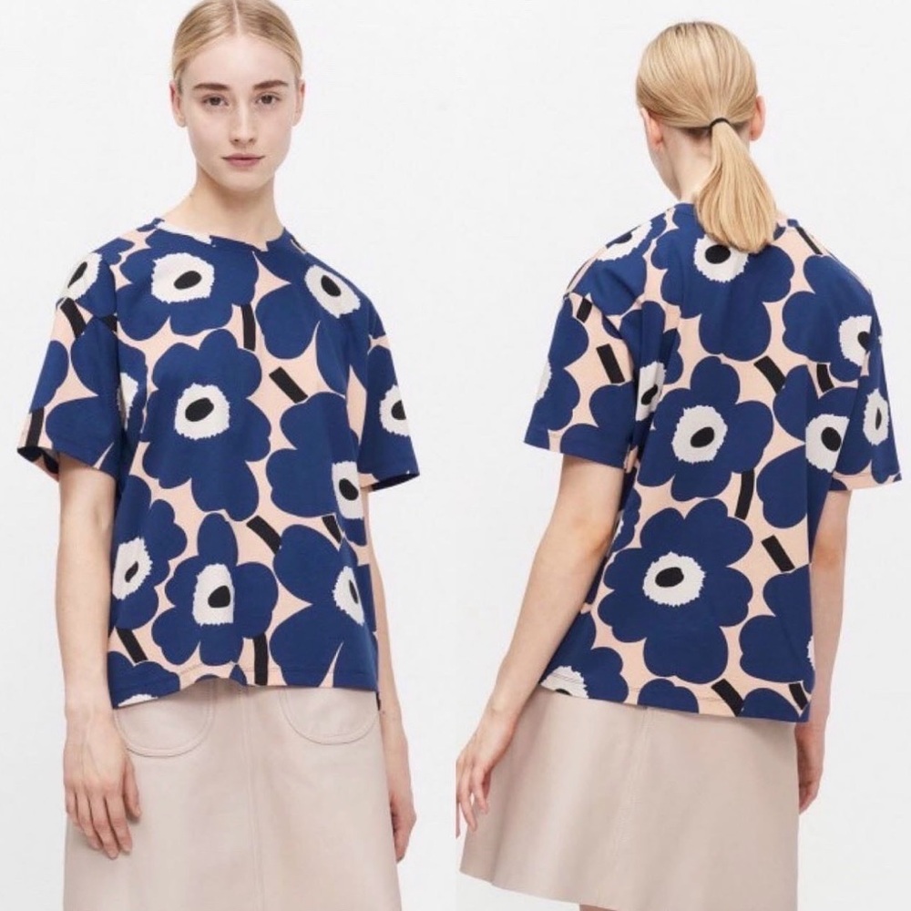 Marimekko Nea Pieni Unikko Navy and Cream Floral Top XS - Picture 7 of 7